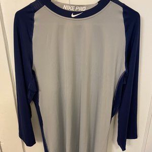 NWOT Nike Pro Cool 3/4 Navy Gray Dri Fit MLB Shirt Large